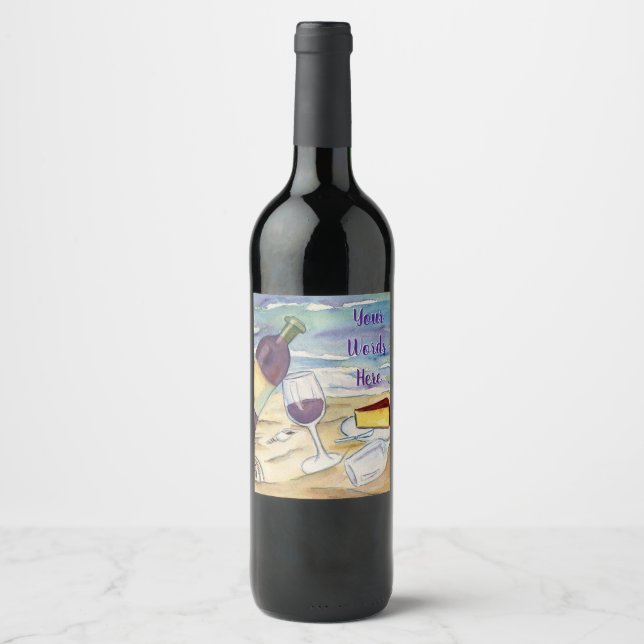 Red Wine Beach Party Custom Bottle Label Weinetikett (Vorderseite)