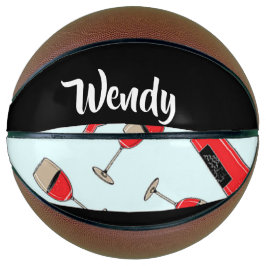 Red wine bottles and glasses pattern basketball