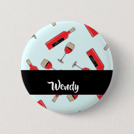 Red wine bottles and glasses pattern button