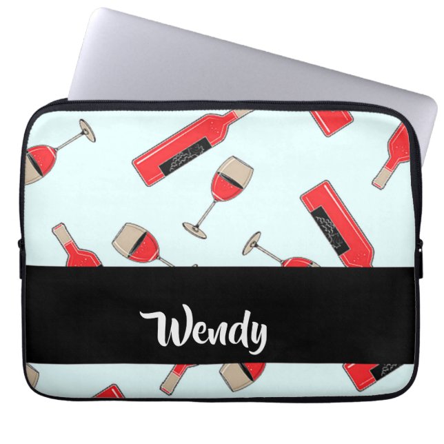 Red wine bottles and glasses pattern laptopschutzhülle (Vorderseite)