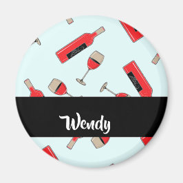 Red wine bottles and glasses pattern magnet