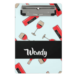 Red wine bottles and glasses pattern mini klemmbrett