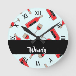 Red wine bottles and glasses pattern runde wanduhr