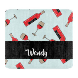 Red wine bottles and glasses pattern schneidebrett