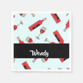 Red wine bottles and glasses pattern serviette