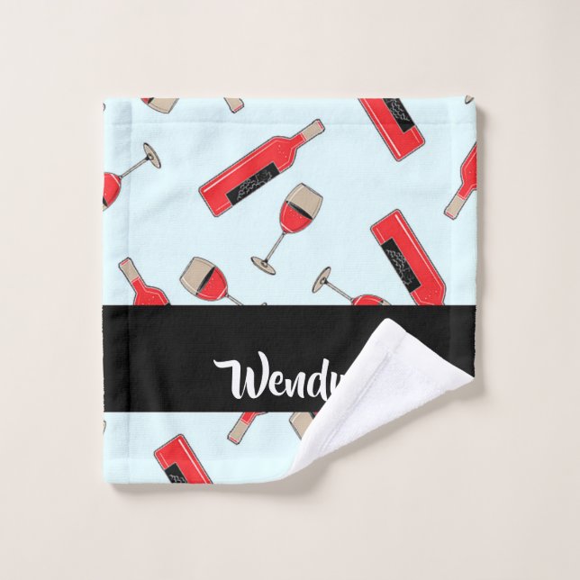 Red wine bottles and glasses pattern waschlappen (Waschlappen)