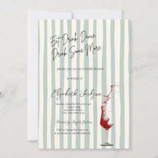 Red Wine Glass Green Stripes Bridal Shower Einladung