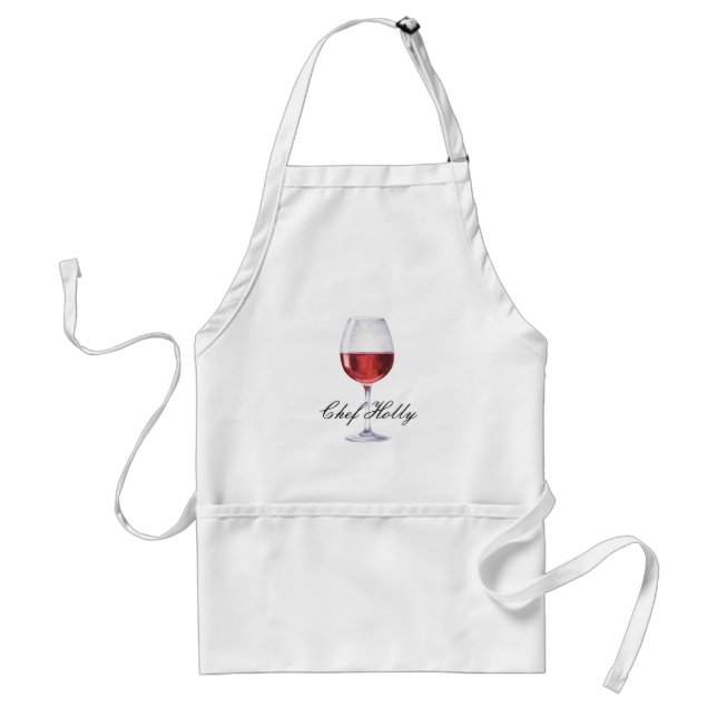 Red Wine Glass Themed Leiter Name Adult Apron Schürze (Vorne)