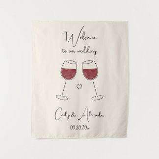 Red Wine Glass Wedding Welcome Wandteppich