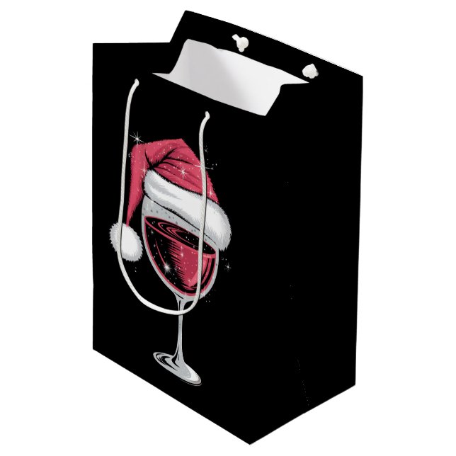 Red Wine Glass Weihnachten Weihnachten Weihnachten Mittlere Geschenktüte (Vorderseite Schrägansicht)