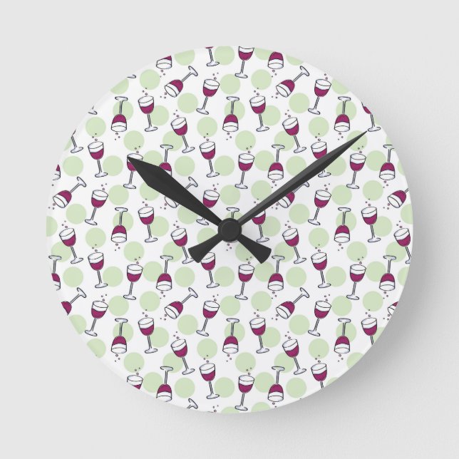 Red Wine Glasses Illustration Muster Wand Runde Wanduhr (Vorderseite)