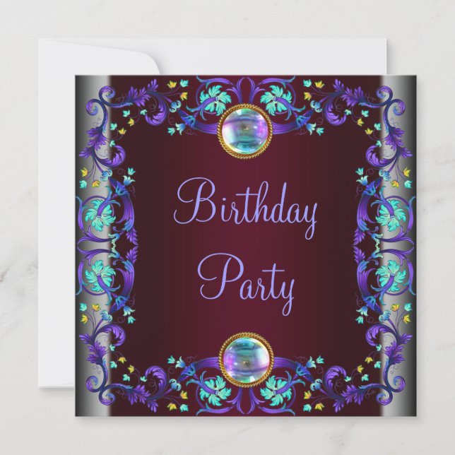 Red Wine Lila Aquamarin Blue Birthday Party Einladung (Vorderseite)