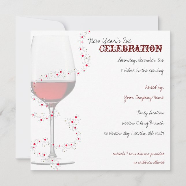 Red Wine & Sparkles Comany Invitations du Nouvel A (Devant)