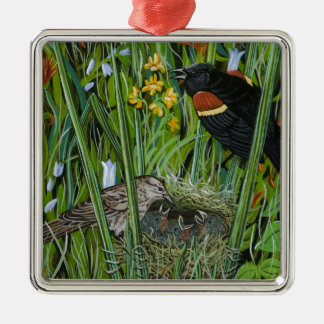 Red Wing Blackbird Silbernes Ornament