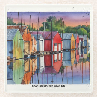Red Wing, MN Boat Houses, Glass Coaster Glasuntersetzer