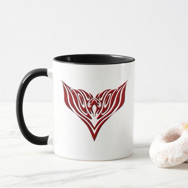 Red Winged Bird Tribal Tattoo Design Tasse (Mit Donut)