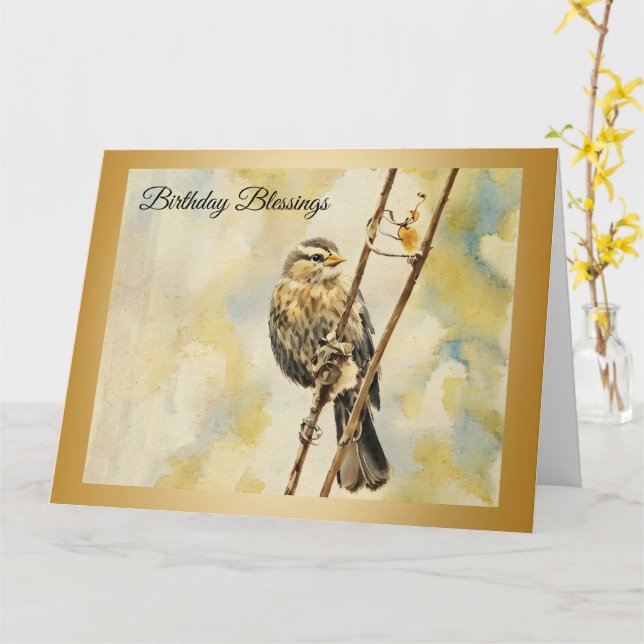 Red-Winged Blackbird - Geburtskarte Karte (Gelbe Blume)