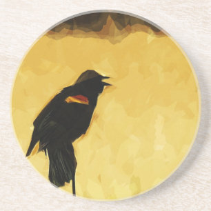Red-Winged Blackbird singend Abstrakt Getränkeuntersetzer