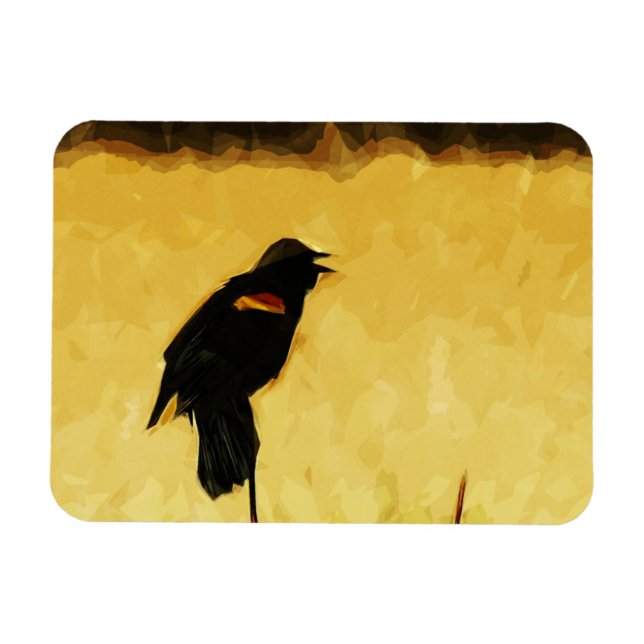 Red-Winged Blackbird singend Abstrakt Magnet (Horizontal)