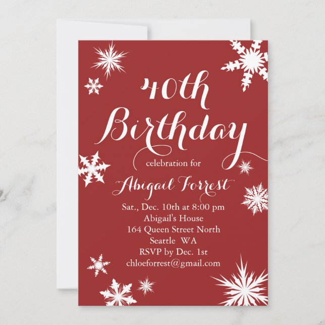 Red Winter 40th Birthday Invitation (Devant)