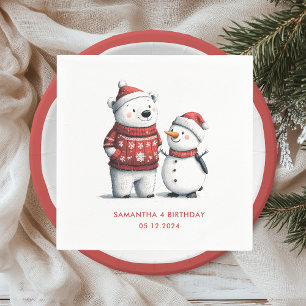 Red Winter Bear & Snowmen Winter Wonderland Serviette