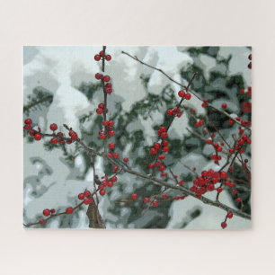 Red Winter Berries Noël Fête Jigsaw Puzzle