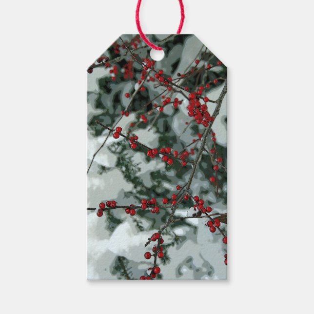 Red Winter Berries Weihnachtsgeschenk Tag Geschenkanhänger (Vorderseite)