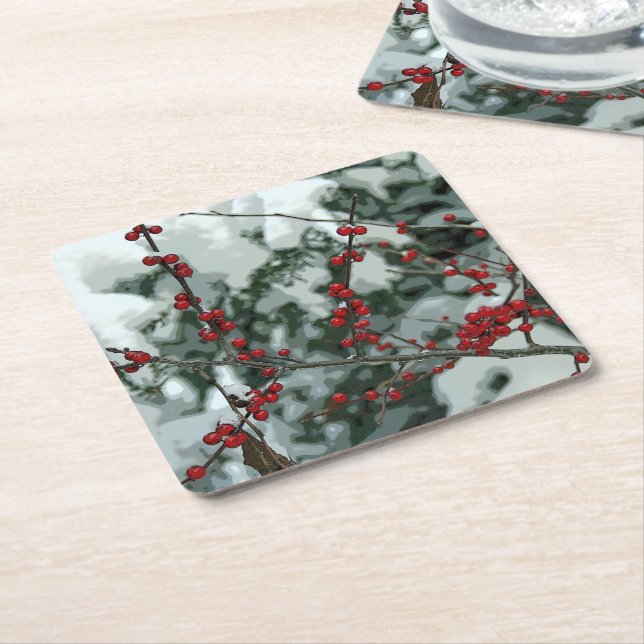 Red Winter Berries Weihnachtszeitung Untersetzer (angewinkelt)