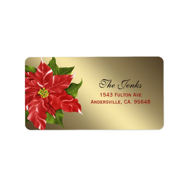 Red Winter Blumen Christmas Address Label Adressaufkleber (Vorne)