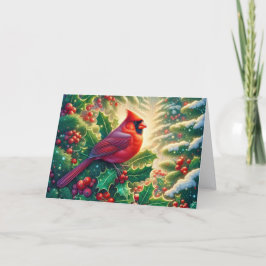 Red Winter Cardinal in Holly Feiertagskarte