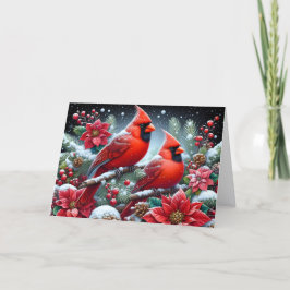 Red Winter Cardinal in Poinsettias Christmas Feiertagskarte