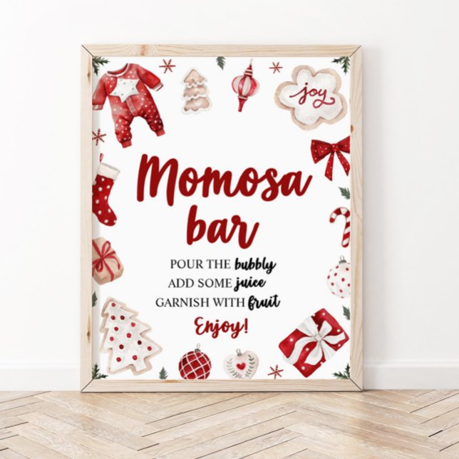 Red Winter Christmas Baby Dusche Momosa Bar Sign Poster (Von Creator hochgeladen)