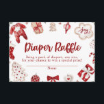Red Winter Christmas Baby Dusche Windeln Raffle Begleitkarte<br><div class="desc">Rustikale Red Winter Weihnachtsdusche Windeln Windeln Raffel</div>