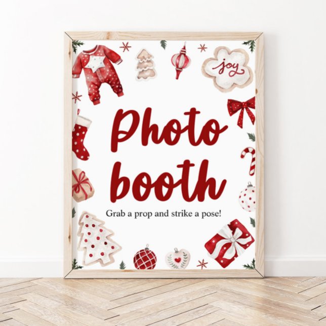 Red Winter Christmas Foto Stand Babydusche Schild (Von Creator hochgeladen)