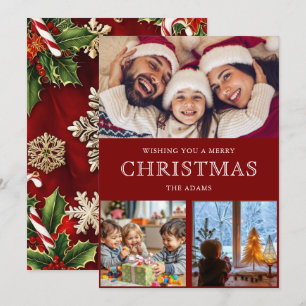 Red Winter Christmas Photo Collage Carte de vacanc
