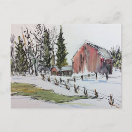 Red Winter Grange Carte postale paysage couvert de