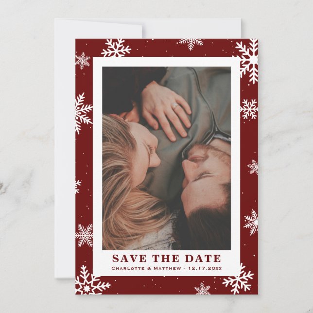 Red Winter Holiday Enregistrer la date Carte photo (Devant)