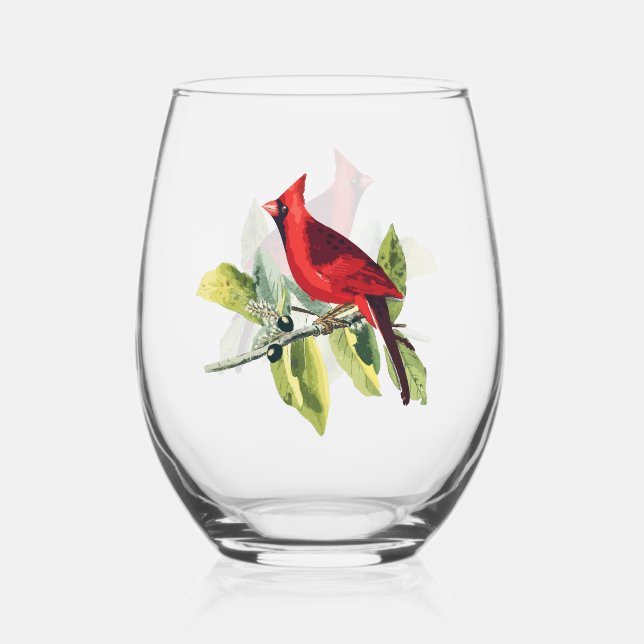 Red Winter Kardinal Bird Weinglas Ohne Stiel (Vorderseite)