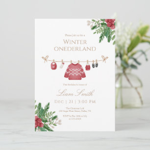 Red Winter Onederland First Birthday Invitation