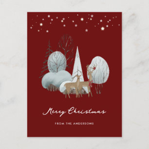 Red Winter Scene Stars Forest Dee Weihnachten
