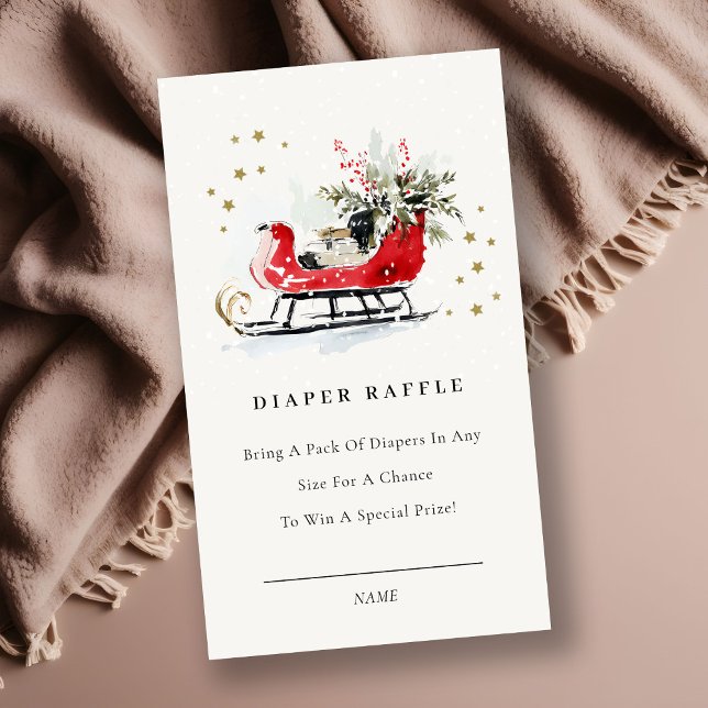 Red Winter Sleigh Diaper Raffle Baby Baby Shower Begleitkarte (Von Creator hochgeladen)