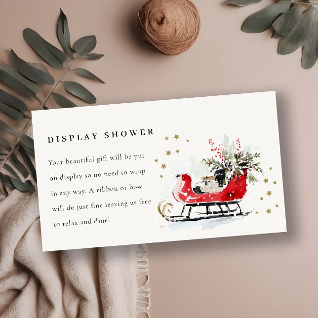 Red Winter Sleigh Display Shower Baby Baby Shower Begleitkarte (Von Creator hochgeladen)