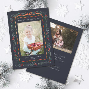 Red Winterberry Frame Christmas 2 Foto Navy Blue Feiertagskarte