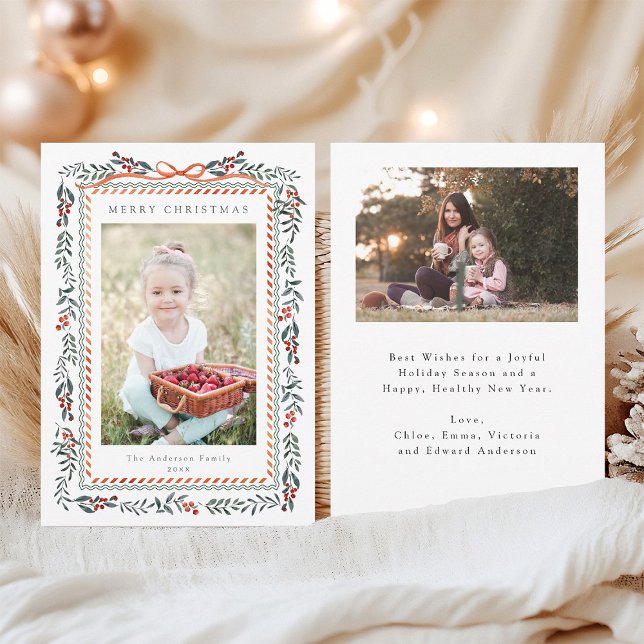 Red Winterberry Frame Frohe Weihnachten 2 Foto (Front & Back)