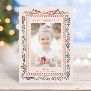 Red Winterberry Frame Pink Weihnachts-Foto Feiertagskarte