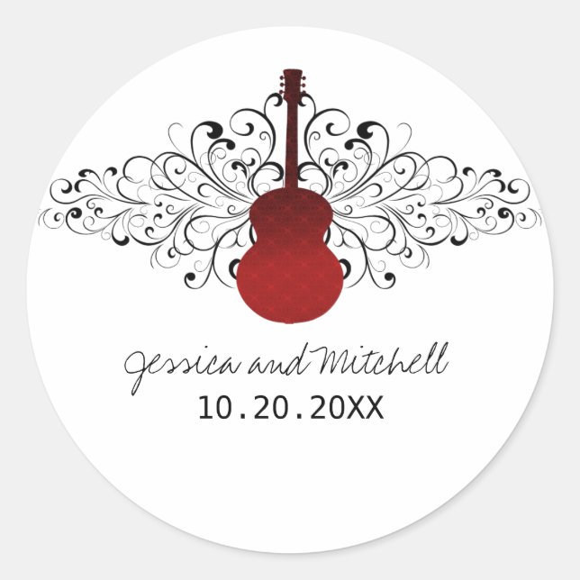 Red Wirbel Guitar Wedding Stickers (Vorderseite)