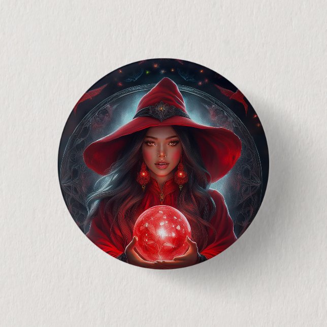 Red Witch With Crystal Ball And Amazing Background Button (Vorderseite)