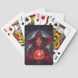 Red Witch With Crystal Ball And Amazing Background Spielkarten