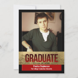 Red with Gold Foil Block Effect Foto Abschluss Einladung