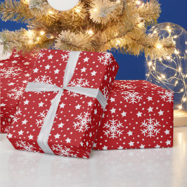 RED with WHITE CHRISTMAS SNOWFLAKES Geschenkpapier